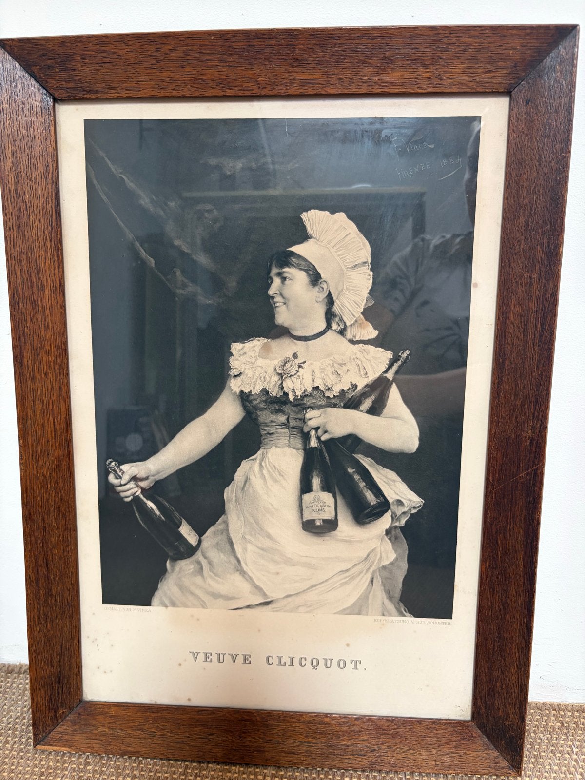 Antieke 1884 Veuve Clicquot Champagne Ets - Ingelijst, Antiek en Kunst, 1800 - 1899, Ets, Ophalen of Verzenden, Ingelijst
