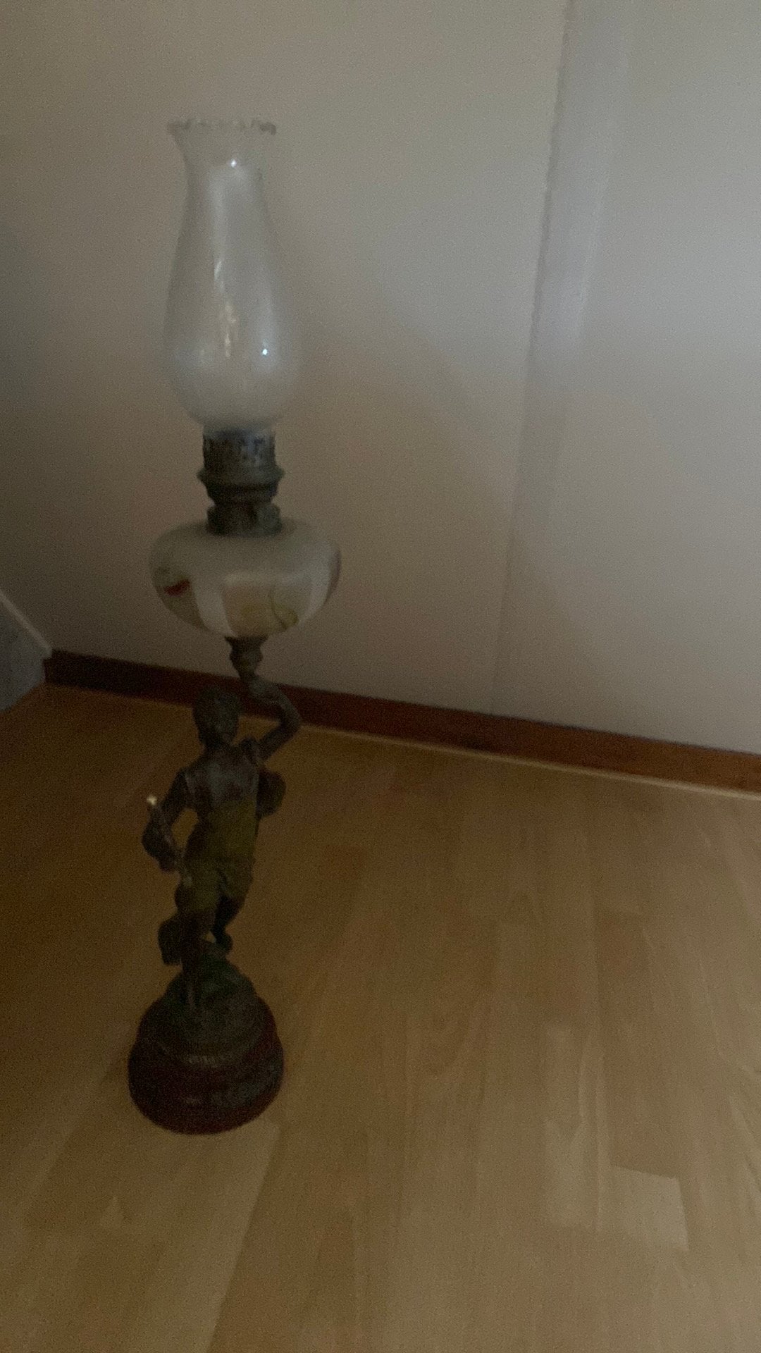 Antieke olie lamp 89 cm hoog teab, Ophalen of Verzenden
