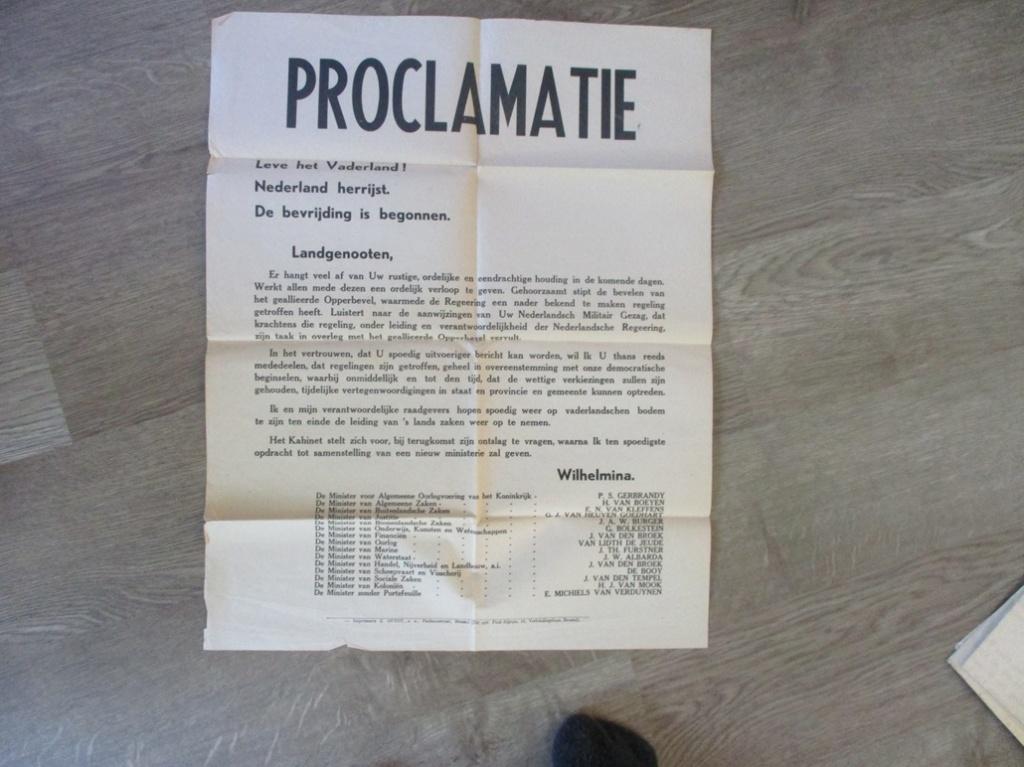 Proclamatie bevrijding Nederland. Groot formaat!, Verzamelen, Militaria | Tweede Wereldoorlog, Verzenden, Landmacht, Nederland