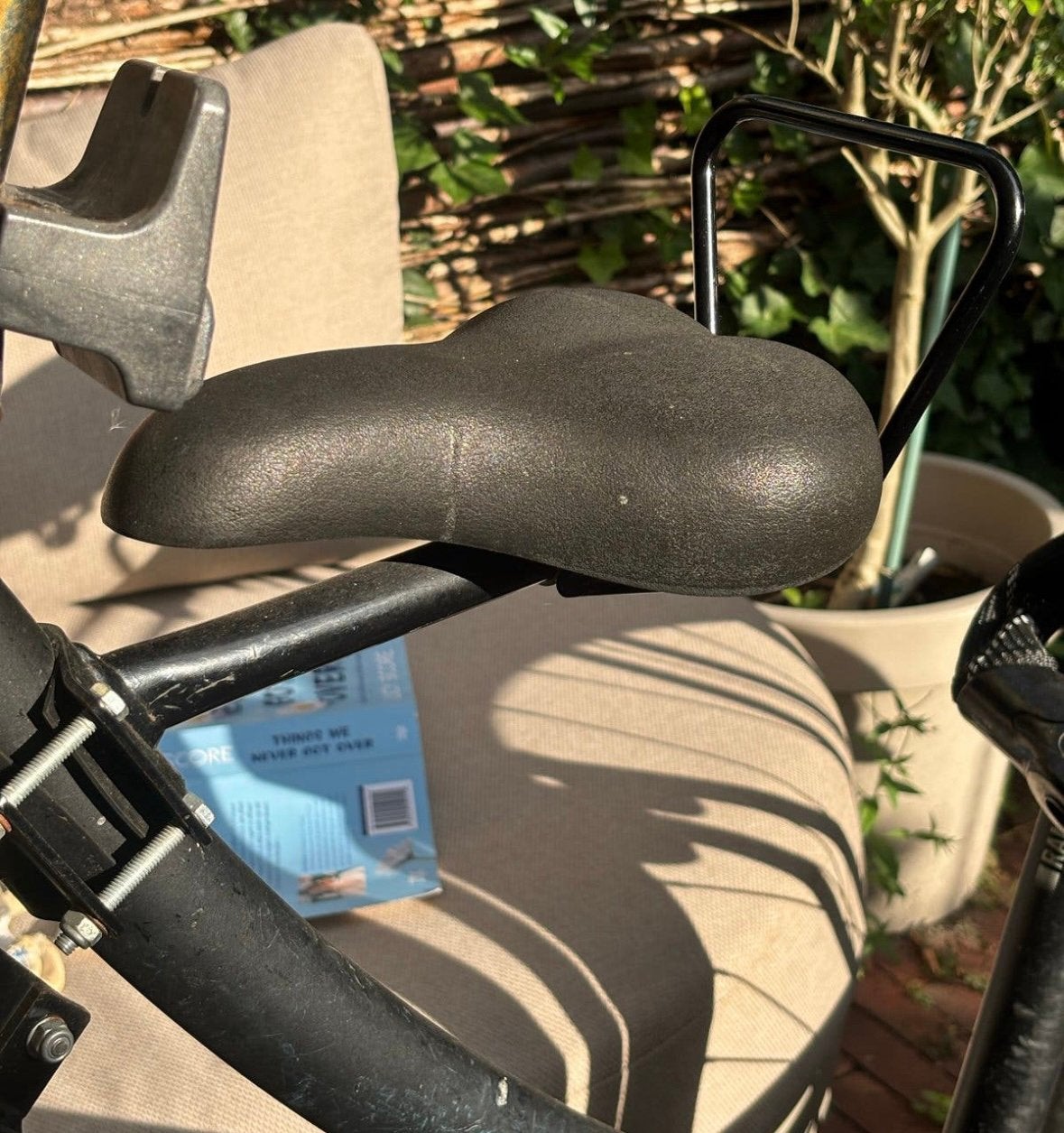 Zadel op stang voor damesfiets met dubbele stang, Ophalen, Gebruikt, Voorzitje