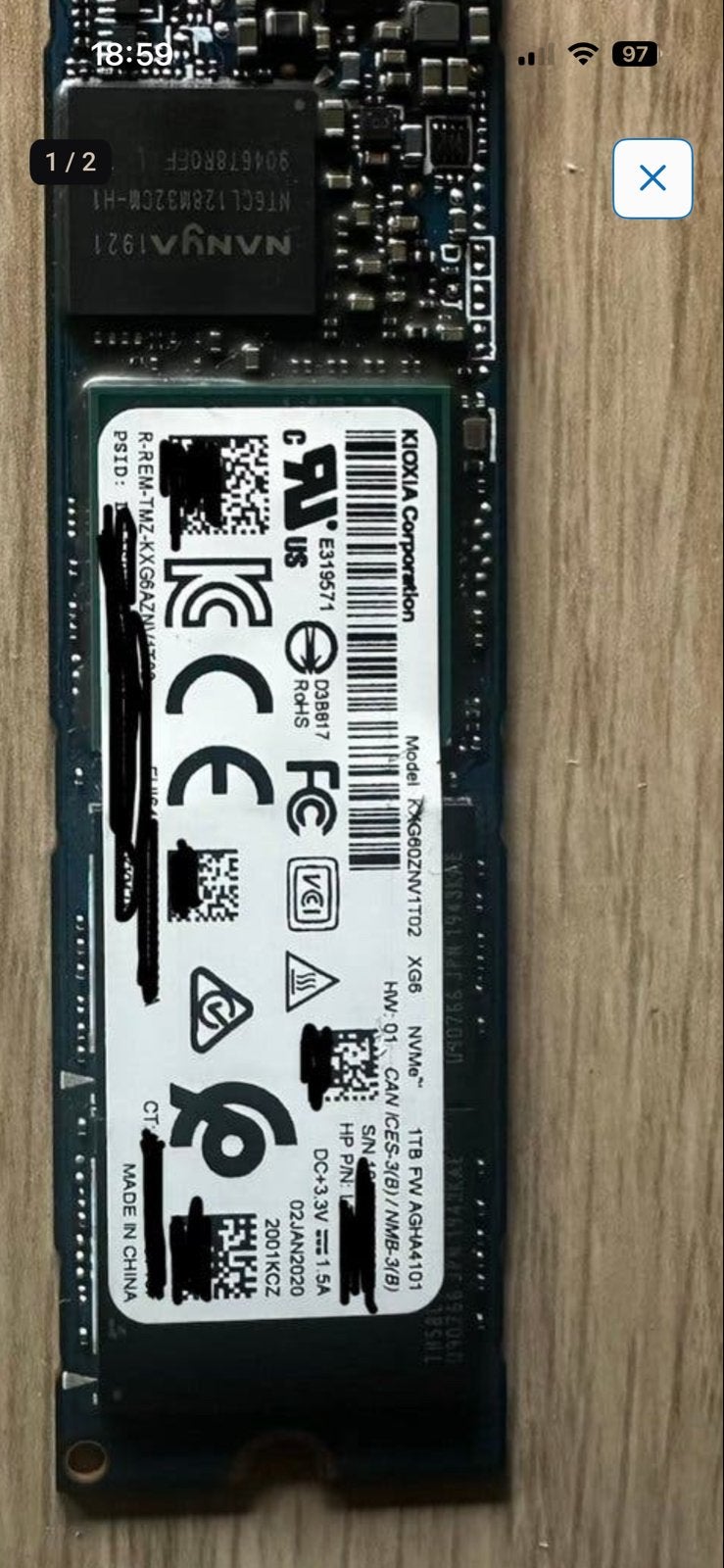 Kioxia XG6 NVMe SSD 1TB - Snelle Interne Opslag, Intern, Gebruikt, SSD, Ophalen of Verzenden