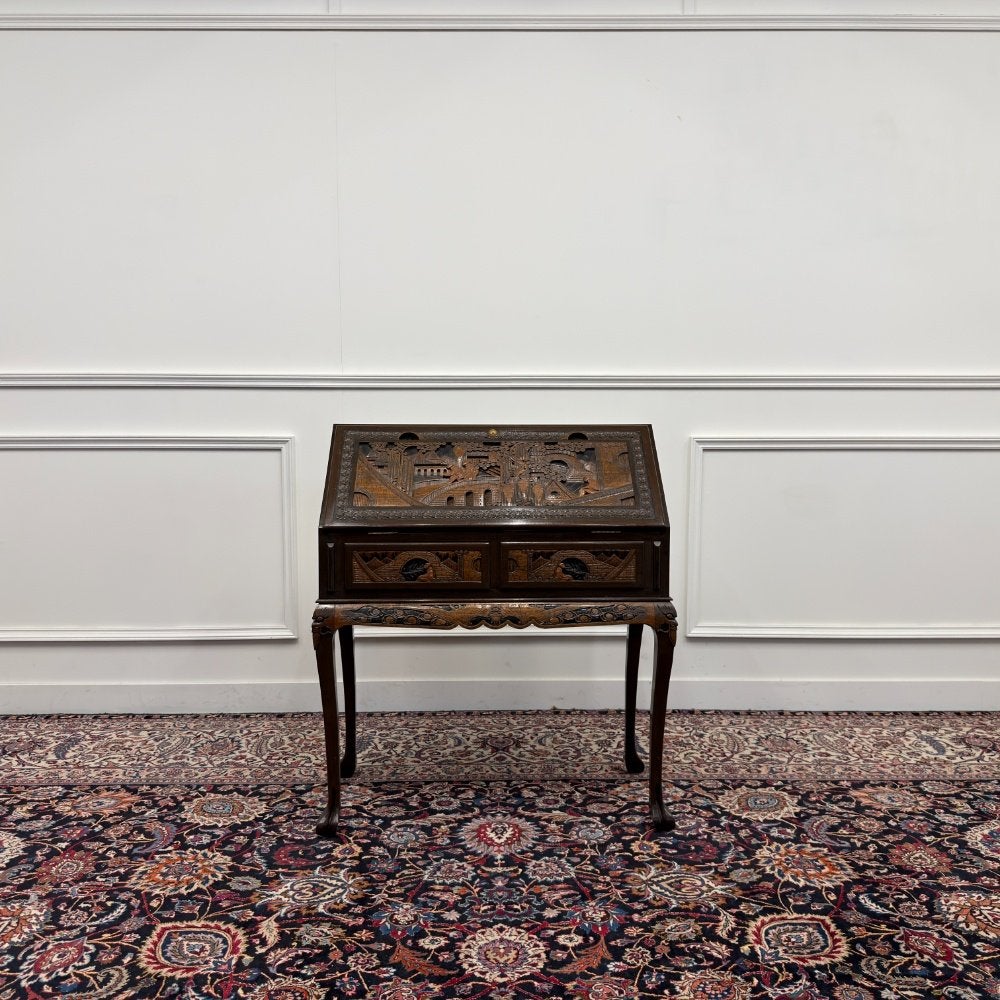 Antieke Aziatische Secretaire met houtsnijwerk, Ophalen of Verzenden