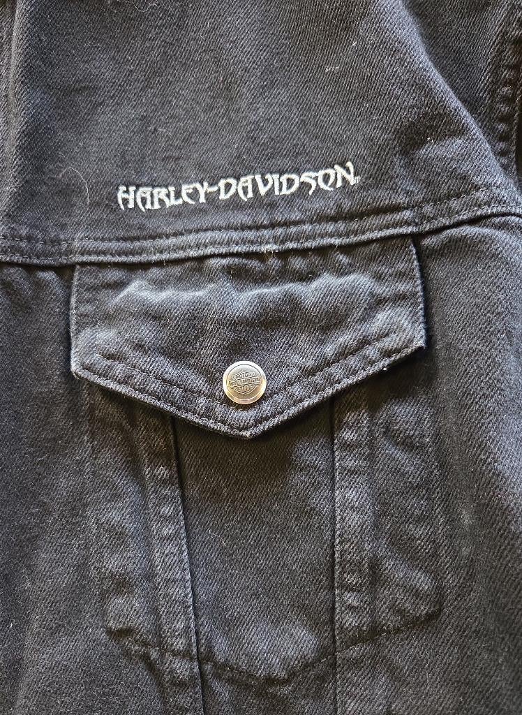 Vintage zwarte denim Harley Davidson jas reliëf-adelaar, Kleding | Heren, Maat 48/50 (M), Zwart, Ophalen of Verzenden, X