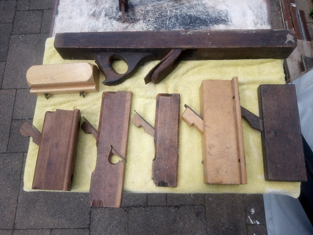 6 houten houtschaven, architraaf schaaf, sponningschaaf hout, Antiek en Kunst, Antiek | Gereedschap en Instrumenten, Ophalen of Verzenden