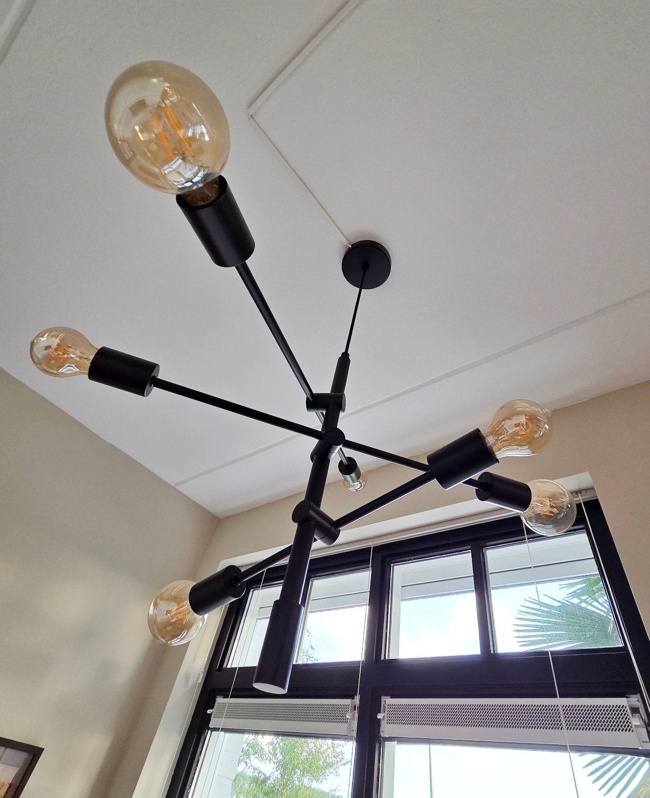 Industriële hanglamp zwart 6-lichts, Nieuw, Metaal, Industrieel, E27 (groot)