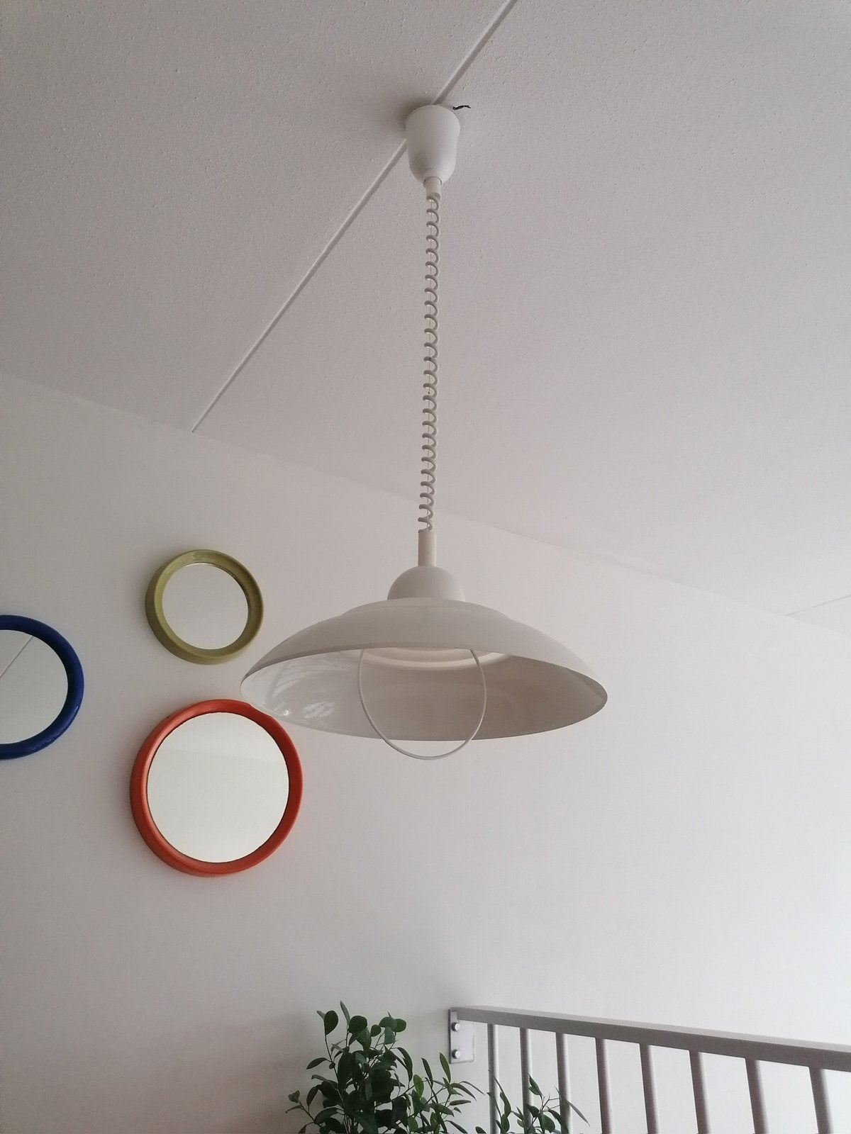 Jaren '70 trekpendel lamp wit, Ophalen, Gebruikt, Metaal, E27 (groot)