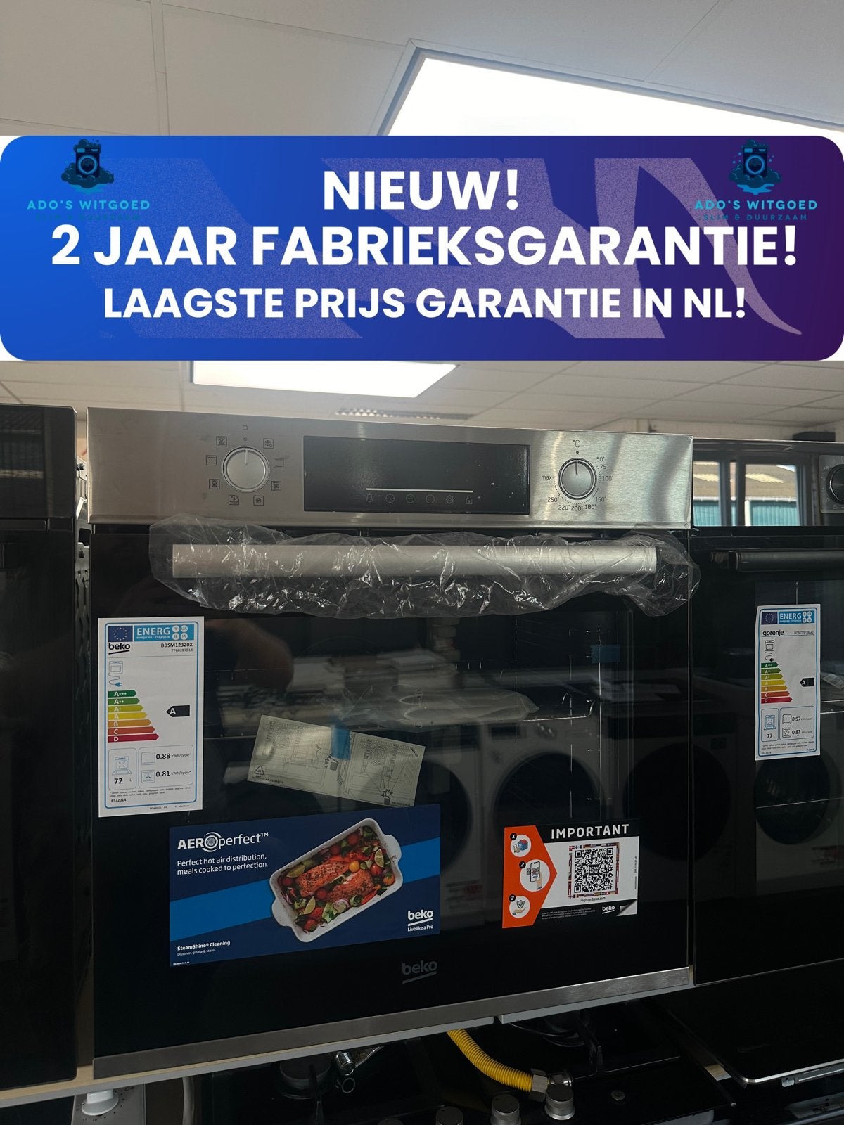 BEKO 72L INBOUW OVEN AeroPerfect SteamShine, 45 tot 50 cm, Hete lucht, Info@adoswitgoed.nl, Kamerlingh Onnestraat 8, Wijchen
