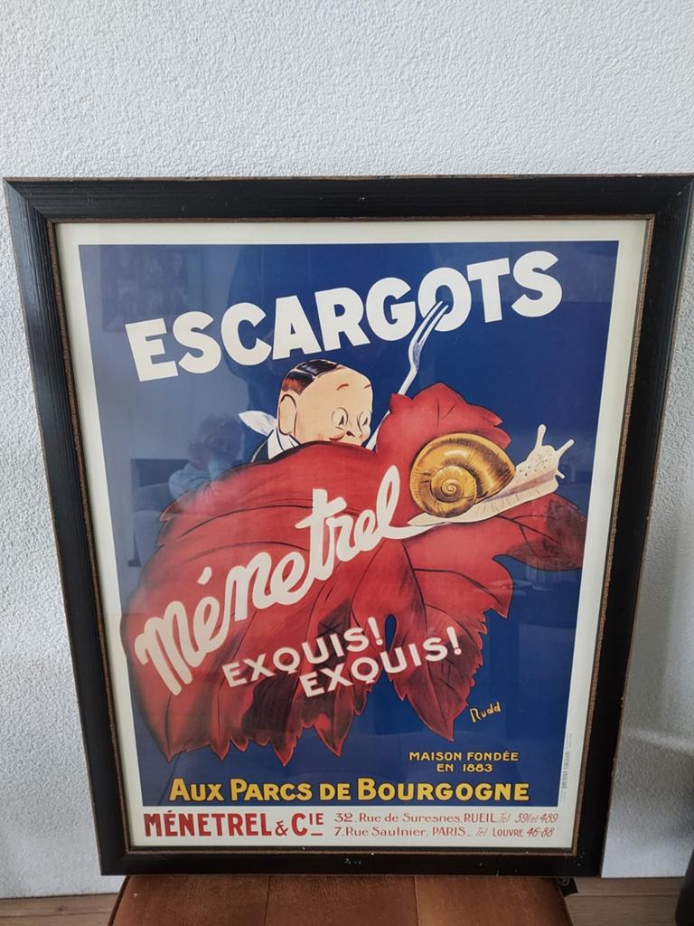 2 Vintage Franse posters met lijst - 52x67 cm, Ophalen of Verzenden