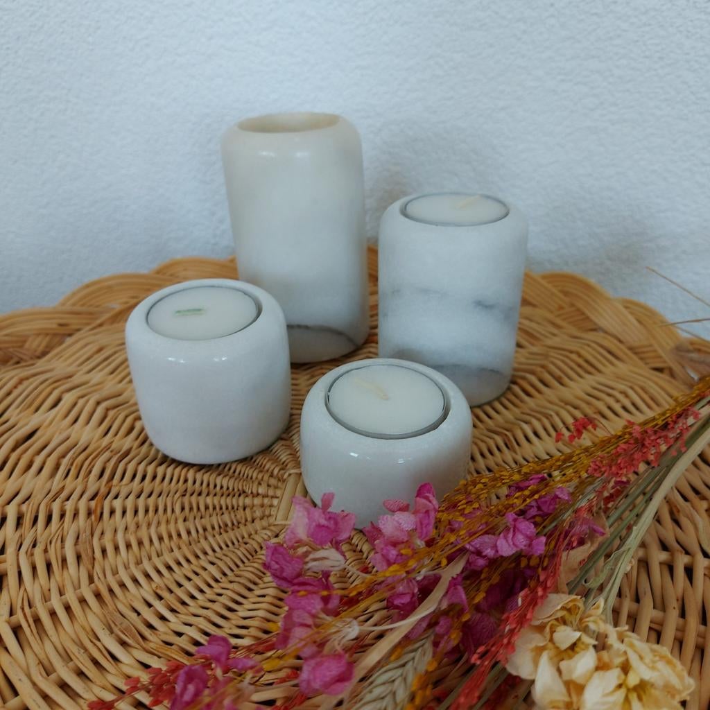 Set 4 marmeren waxinelichthouders, Huis en Inrichting, Woonaccessoires | Kandelaars en Kaarsen, Ophalen of Verzenden, Overige materialen