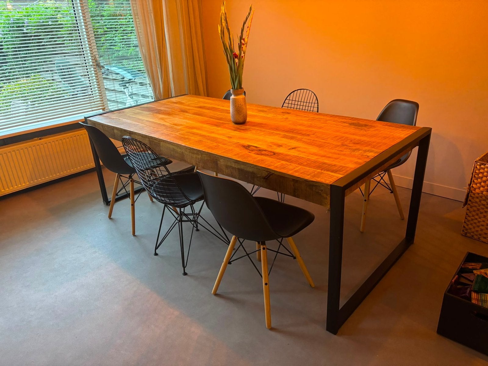 Complete eetset met 3 Salon tafeltjes - Gebruikt, Huis en Inrichting, Tafels | Eettafels, Ophalen, Gebruikt, 200 cm of meer, 50 tot 100 cm