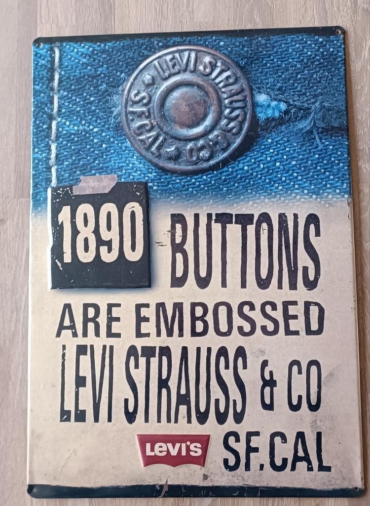 Vintage Levi Strauss Reclamebord - America's Original, Ophalen of Verzenden, Gebruikt, Reclamebord