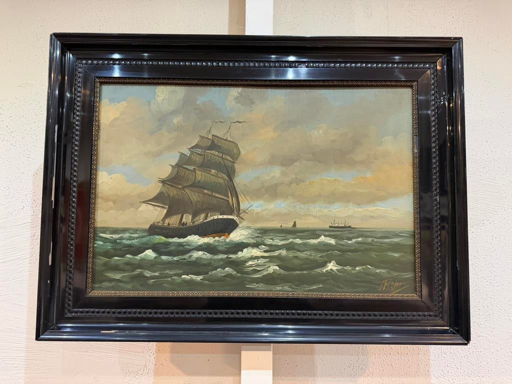 Hollandse School: scheepsportret, olieverf, Antiek en Kunst, Ophalen of Verzenden