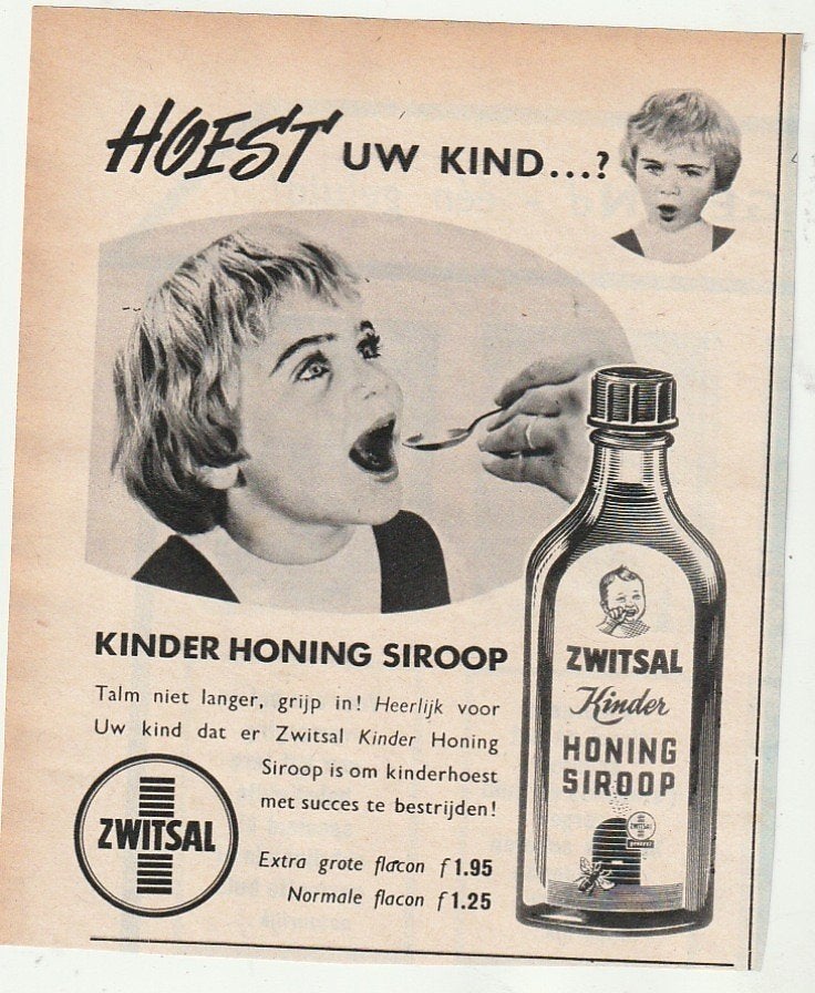 retro reclame 1960 Zwitsal kinder honing siroop, Verzenden, Overige typen