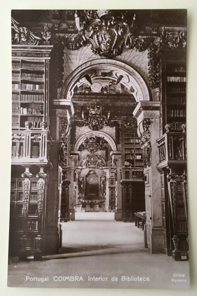 Prentbriefkaart Portugal Coimbra Biblioteca. Bibliotheek, Ophalen of Verzenden, 1920 tot 1940, Ongelopen, Overige thema's