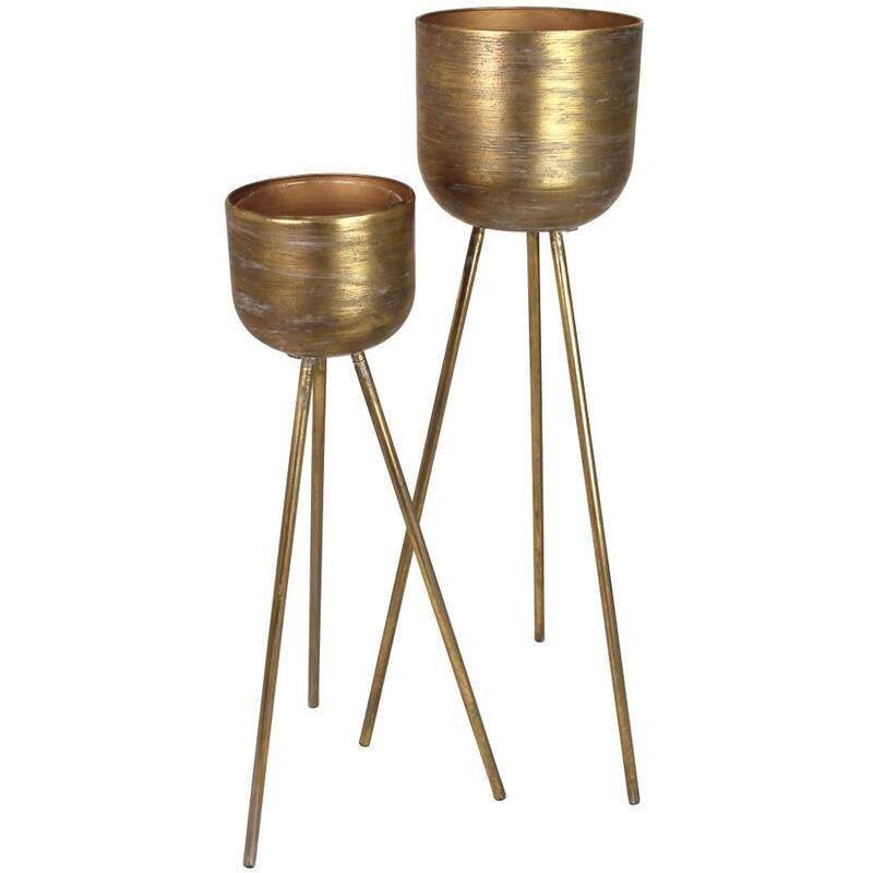 Gouden Bloempotten Set van 2 - Landelijk Design Metaal, 25 tot 40 cm, Nieuw, Ophalen of Verzenden, Metaal
