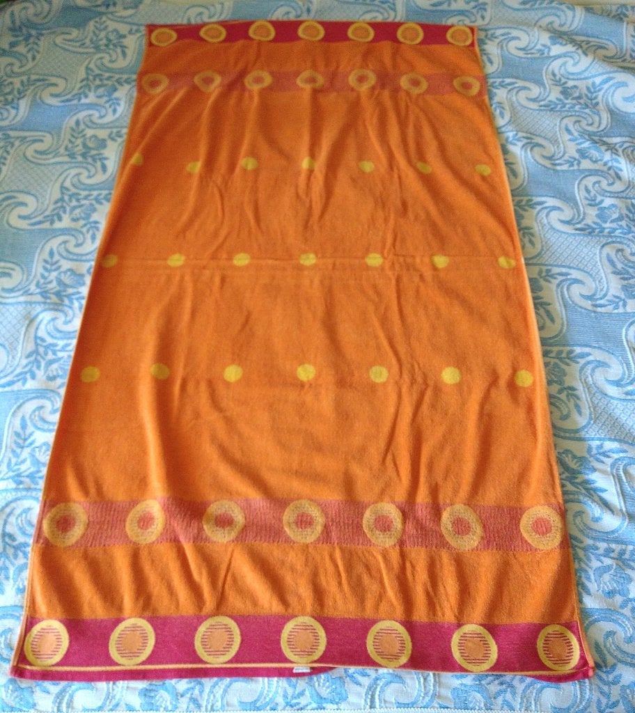 Groot badlaken handdoek 100% katoen oranje geel, Ophalen of Verzenden, Zo goed als nieuw, Oranje, Badlaken