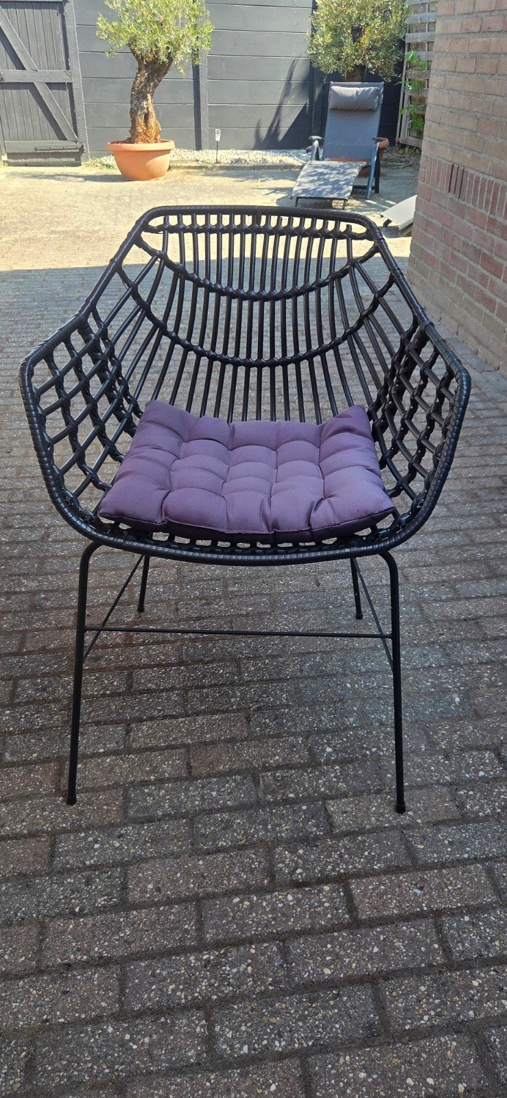 3 zwarte tuinstoelen met kussens, Tuin en Terras, Ophalen, Wicker
