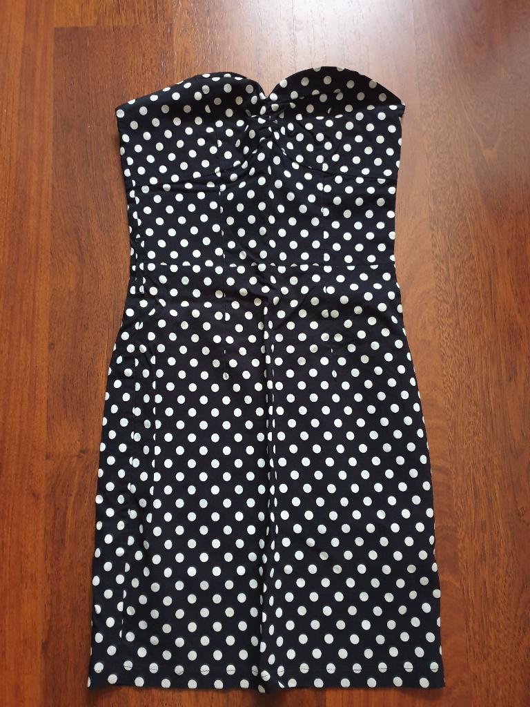 Jane Norman strapless jurk polkadot zwart witte stippen S, Kleding | Dames, Zwart, Jane Norman, Ophalen of Verzenden, Zo goed als nieuw