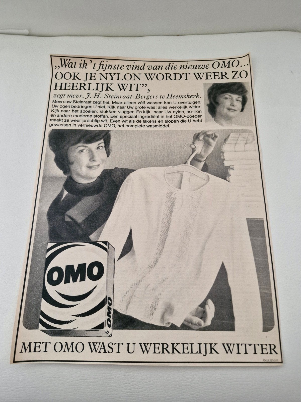 Vintage OMO Wasmiddel Advertentie - 32 x 24 cm, Verzamelen, Ophalen of Verzenden, Gebruikt, Reclamebord