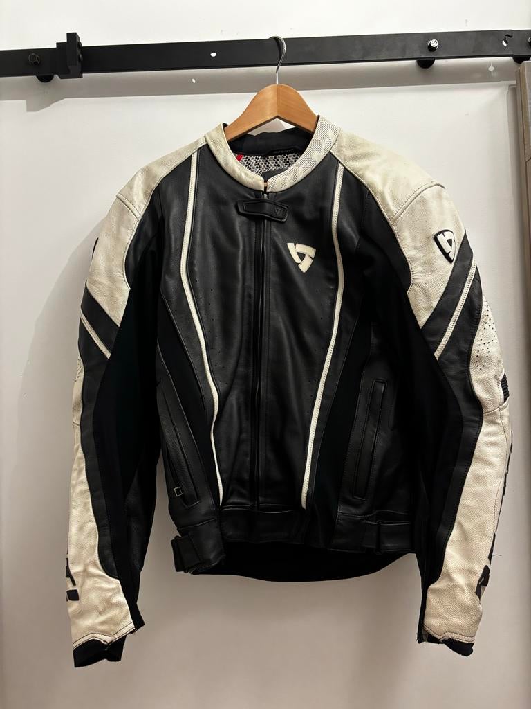Rev'it! Leren Motorjas - Zwart/Wit. Maat 52, Ophalen of Verzenden, Tweedehands, Heren, Jas | leer