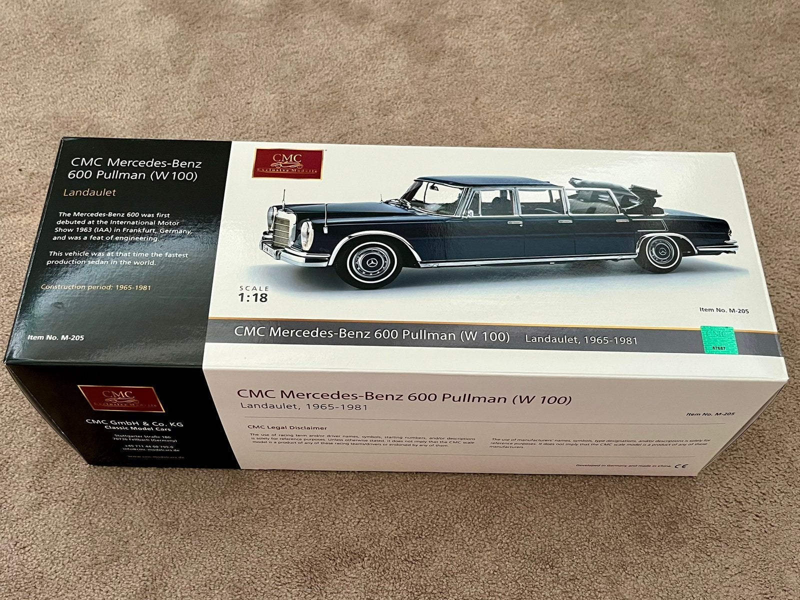 Mercedes Benz 600 pullman landaulet 1:18 CMC limited edition, Overige merken, Auto, Groter dan 1:32, Ophalen of Verzenden