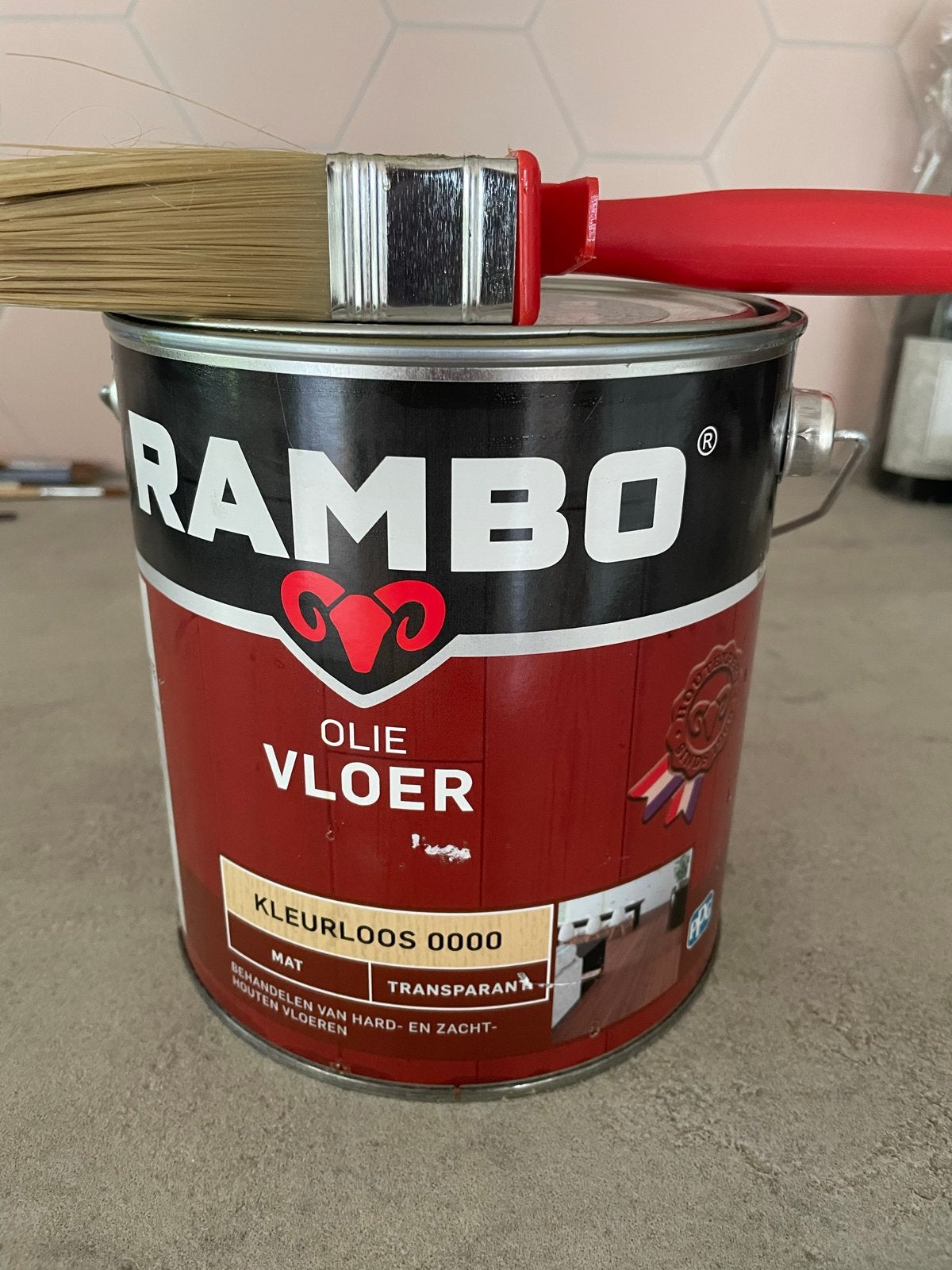 Rambo Vloerolie Mat Kleurloos 0000 - 2,5 liter, Doe-het-zelf en Verbouw, Ophalen, Overige kleuren, Beits, Zo goed als nieuw