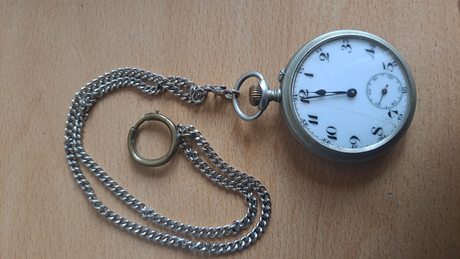 Antiek Zakhorloge met Ketting - Zilverkleurig, Overige merken, Overige materialen, Zakhorloge, Ophalen of Verzenden