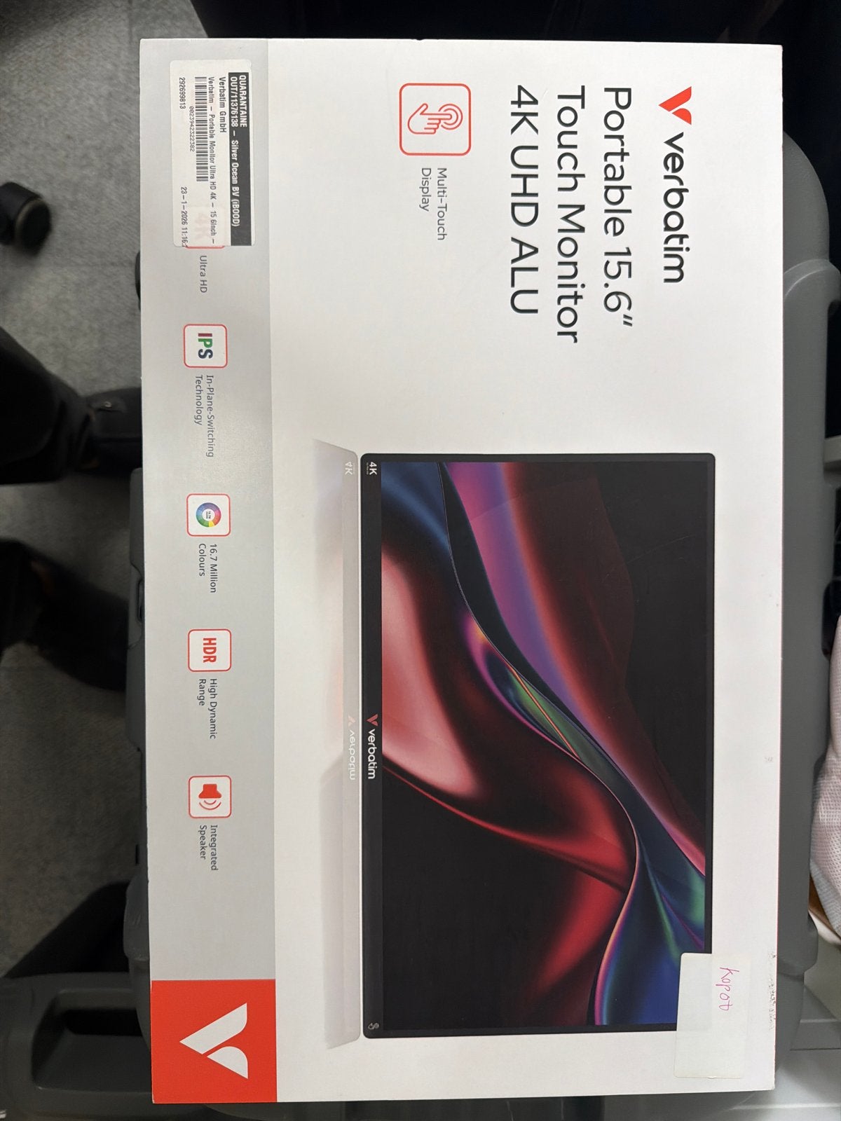 Verbatim 15.6" Draagbare Touch 4K UHD ALU Monitor, Computers en Software, Monitoren, IPS, Touchscreen, Nieuw, Ophalen of Verzenden