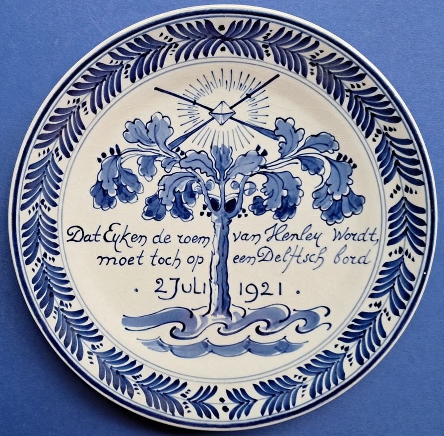 Porceleyne Fles 1921 Eyken wint Henley 18cm (T19-30 LAGA DSC, Antiek en Kunst, Antiek | Wandborden en Tegels, Ophalen of Verzenden