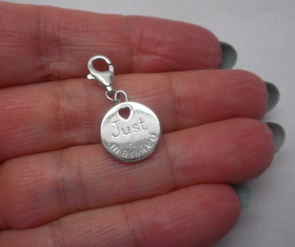 Zilveren afneembare bedel hanger Just Married nr.1644