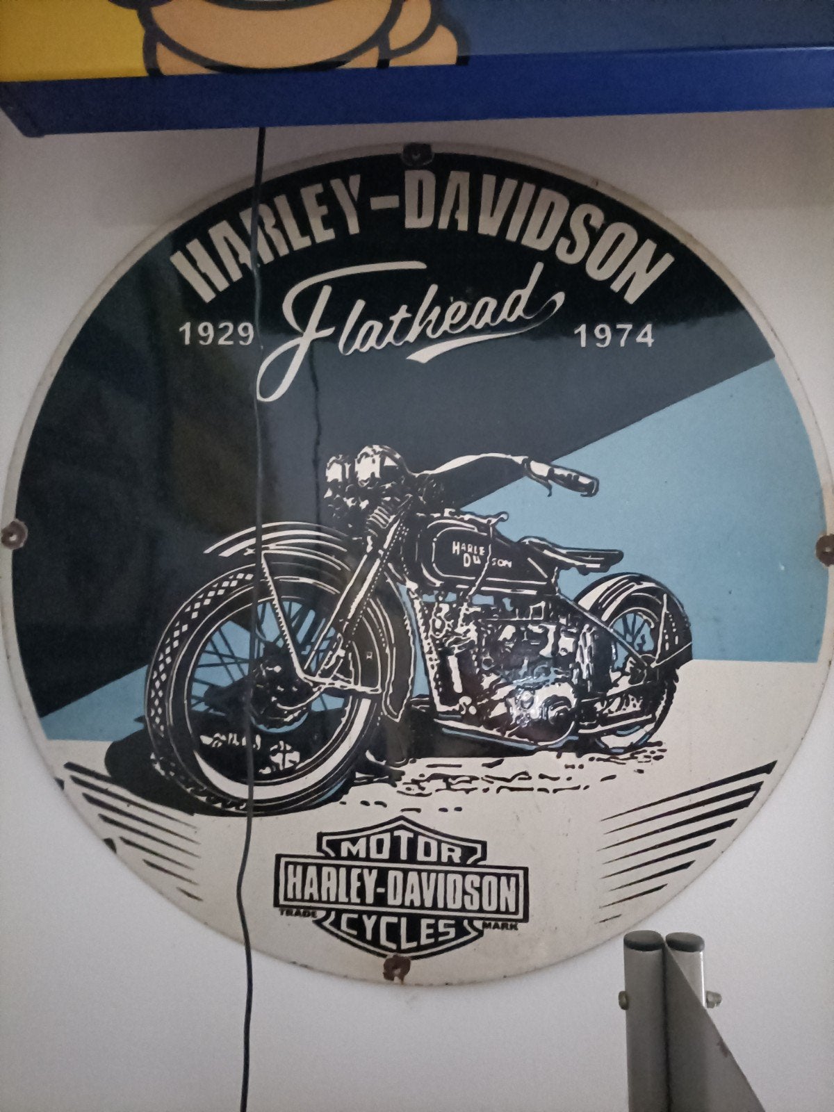 Emaille bord Harley Davidson Flathead - USA - 80cm, Antiek en Kunst, Antiek | Emaille, Ophalen of Verzenden