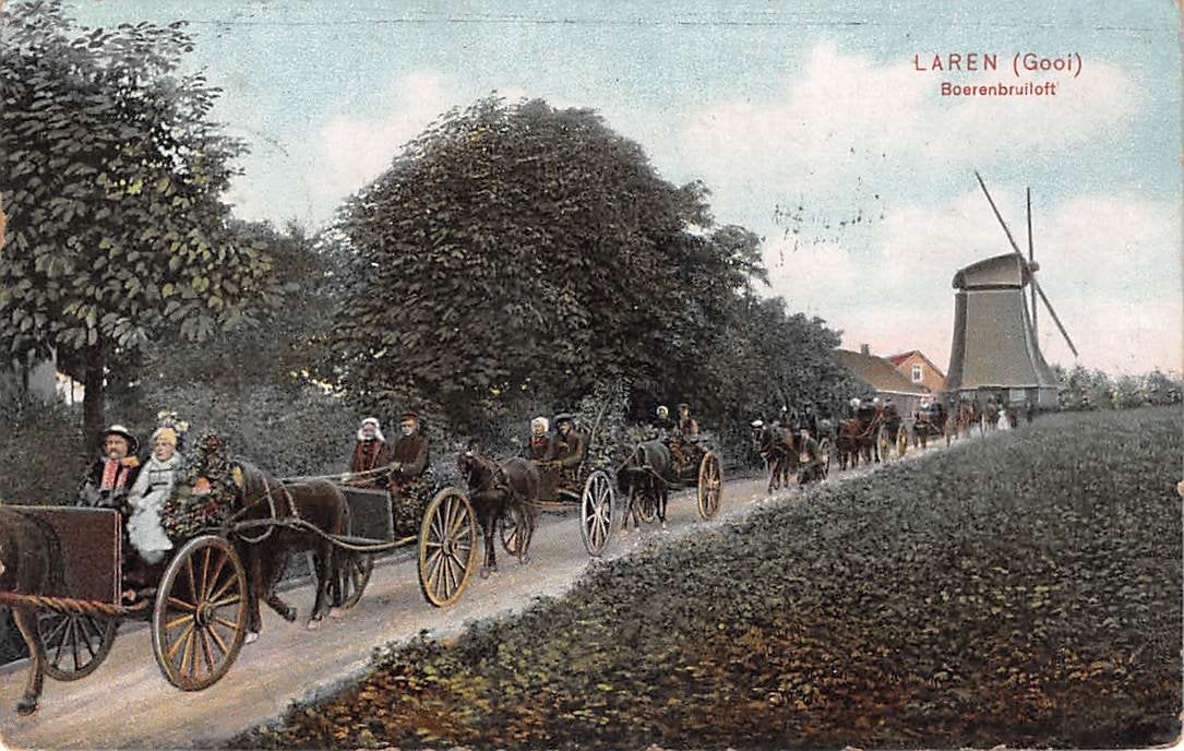 Laren (Gooi) - Boerenbruiloft stoet met paard en wagen Molen, Verzenden, Voor 1920, Gelopen, Noord-Holland