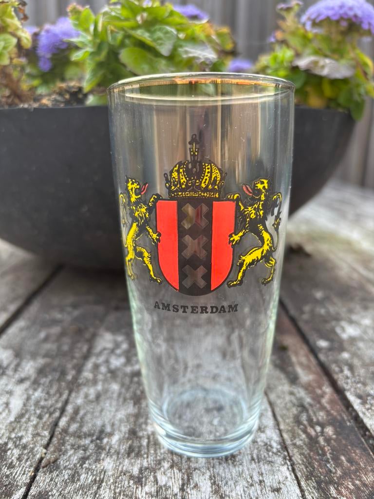 Bierglas amsterdam vintage, Verzenden, Zo goed als nieuw, Glas of Glazen, Overige merken