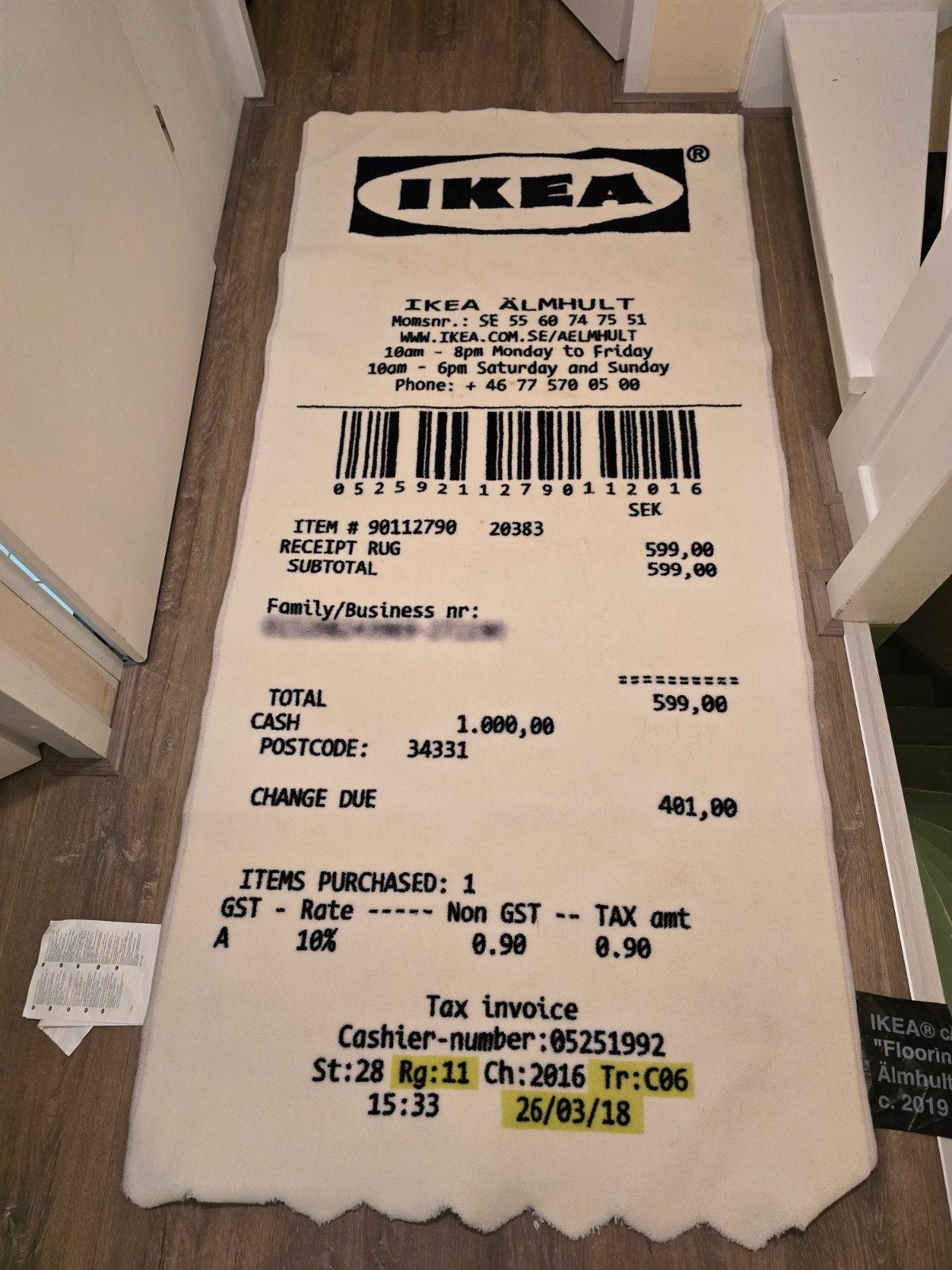 IKEA x Virgil Abloh "RECEIPT" vloerkleed, Huis en Inrichting, Ophalen, 50 tot 100 cm, Zo goed als nieuw, 150 tot 200 cm