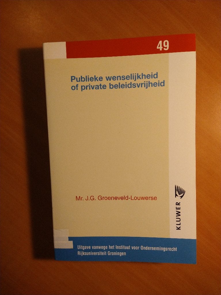 Publieke wenselijkheid of private beleidsvrijheid, Ophalen of Verzenden, Zo goed als nieuw, Natuurwetenschap