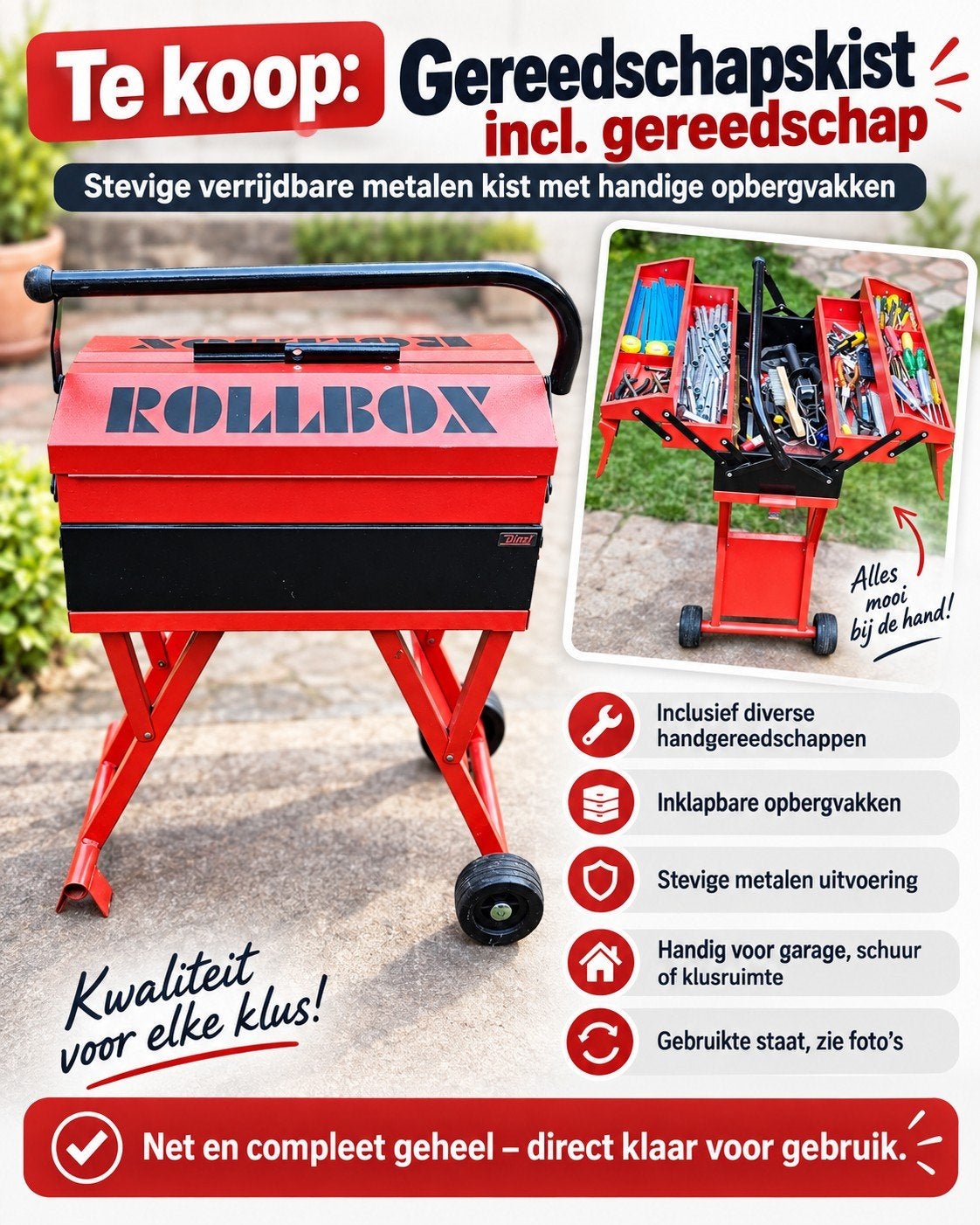 ️Stevige Rollbox gereedschapskist inclusief gereedschap️️, Ophalen of Verzenden, Kolomboormachine