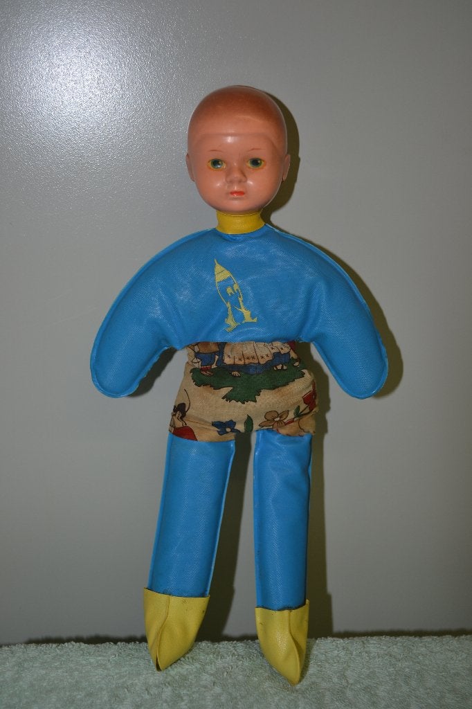 Mooi oud rammelaar popje uit de jaren 1950 NR 6480, Antiek en Kunst, Antiek | Speelgoed, Ophalen of Verzenden