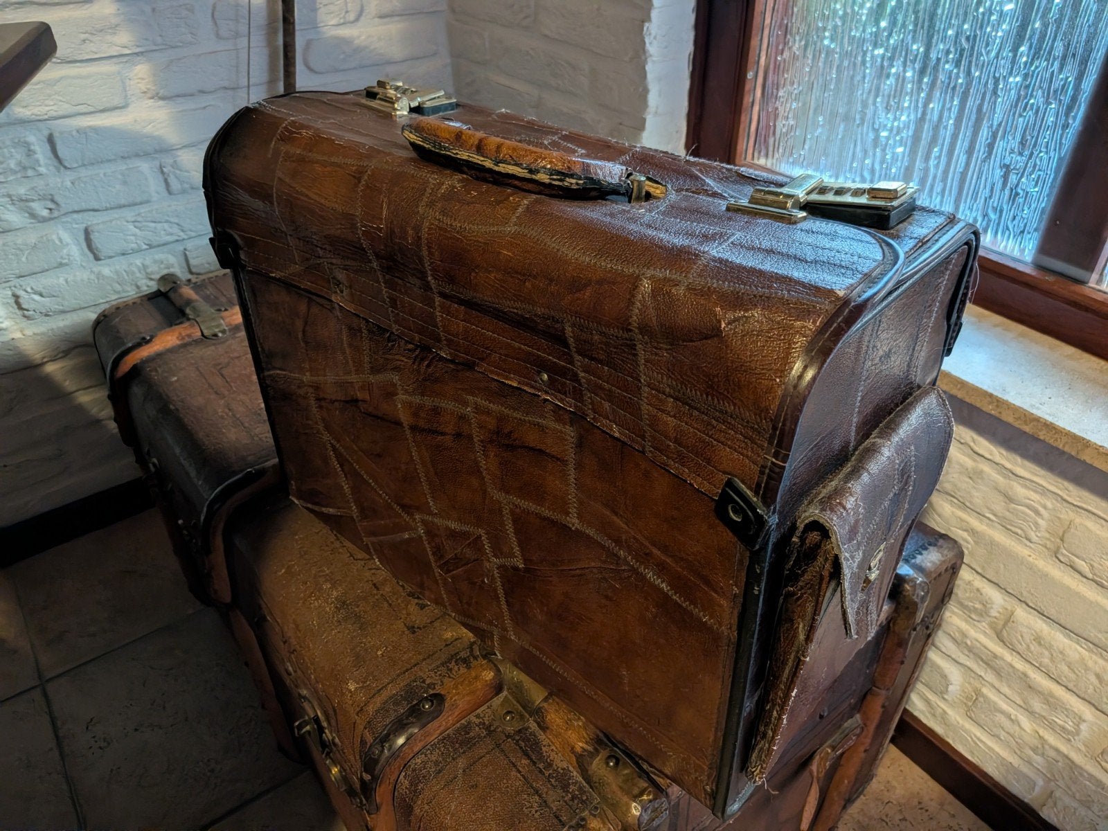 Antieke Leren Koffer - Vintage Reiskoffer, Ophalen