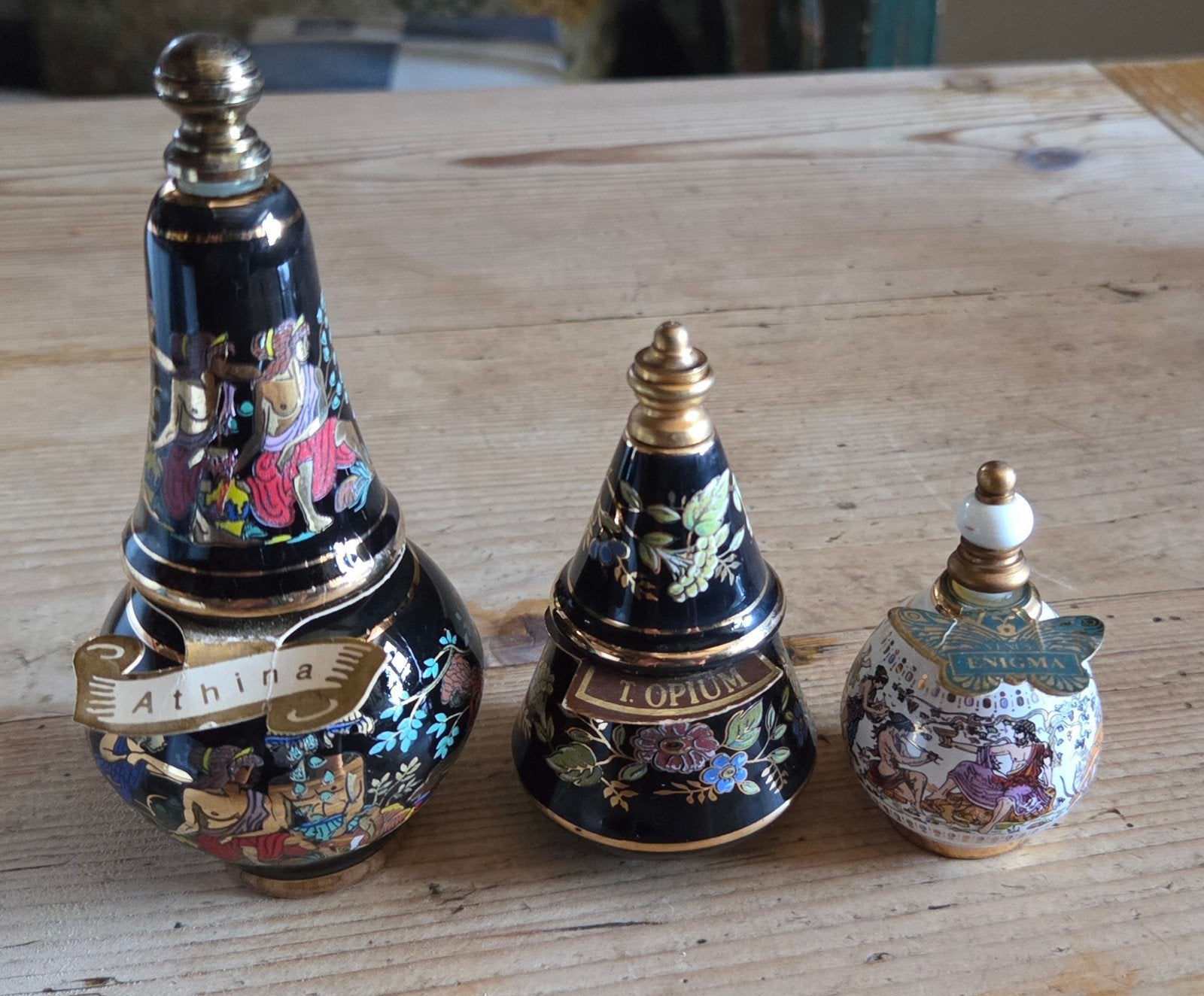 Set van 3 vintage Griekse parfumflesjes, Ophalen of Verzenden, Zo goed als nieuw, Miniatuur, Gevuld