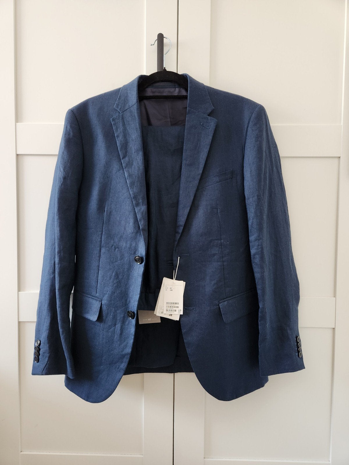 H&M Premium Linnen Pak - Colbert en Broek Maat 48, Verzenden, Nieuw, Maat 48/50 (M), Blauw