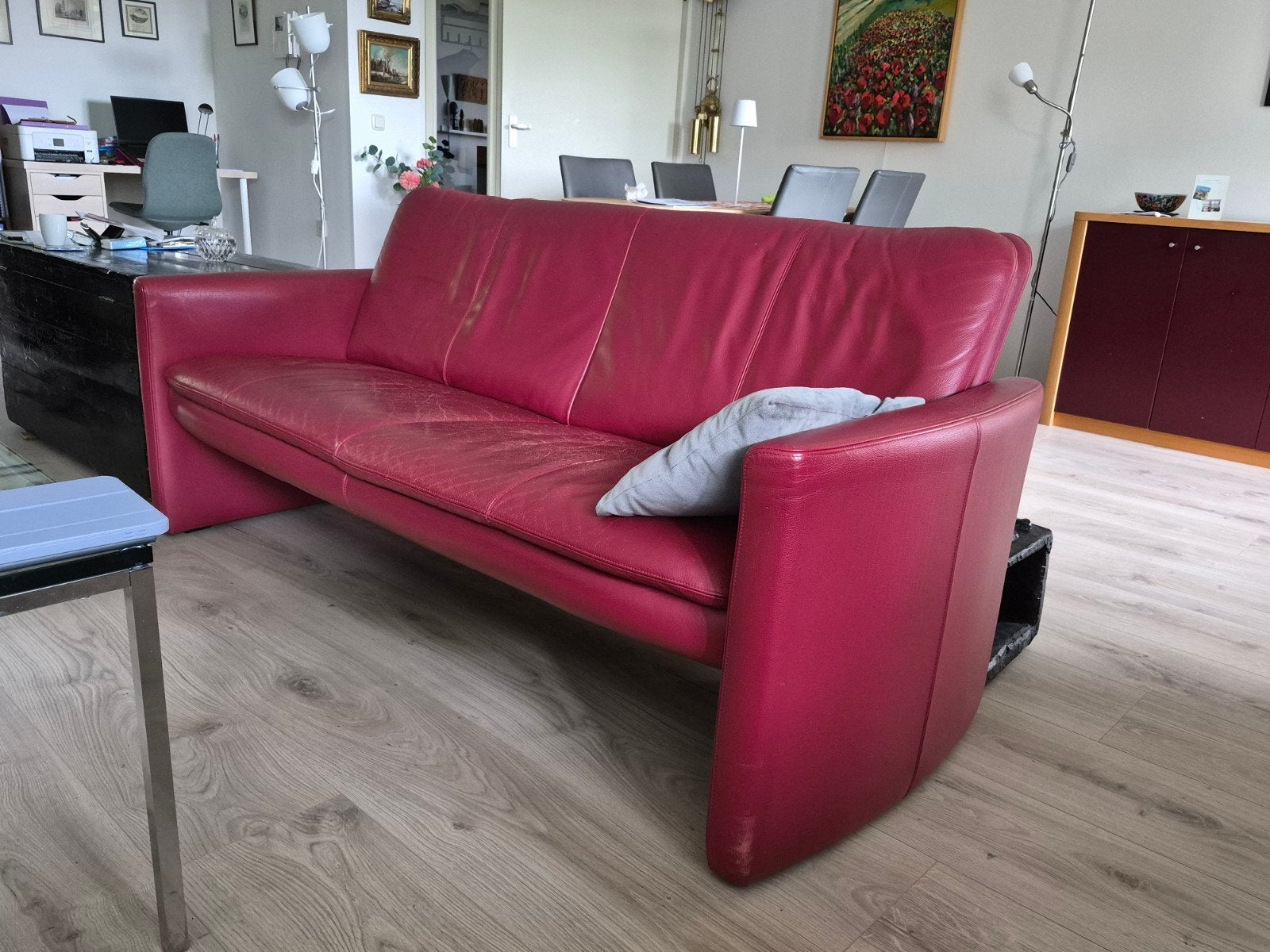 Roodleren 2,5 zits Leolux bank, gratis, Ophalen, Gebruikt, 150 tot 200 cm, Tweepersoons