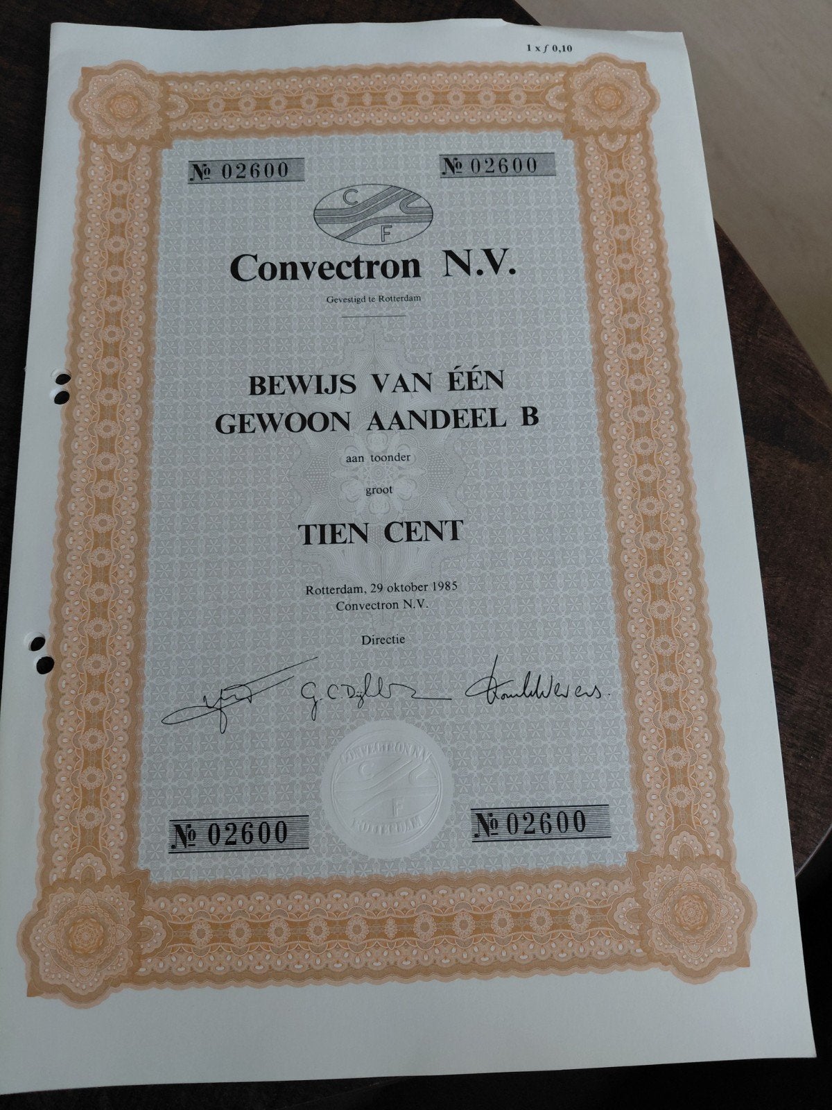 4 aandelen Convectron, Ophalen, Aandeel