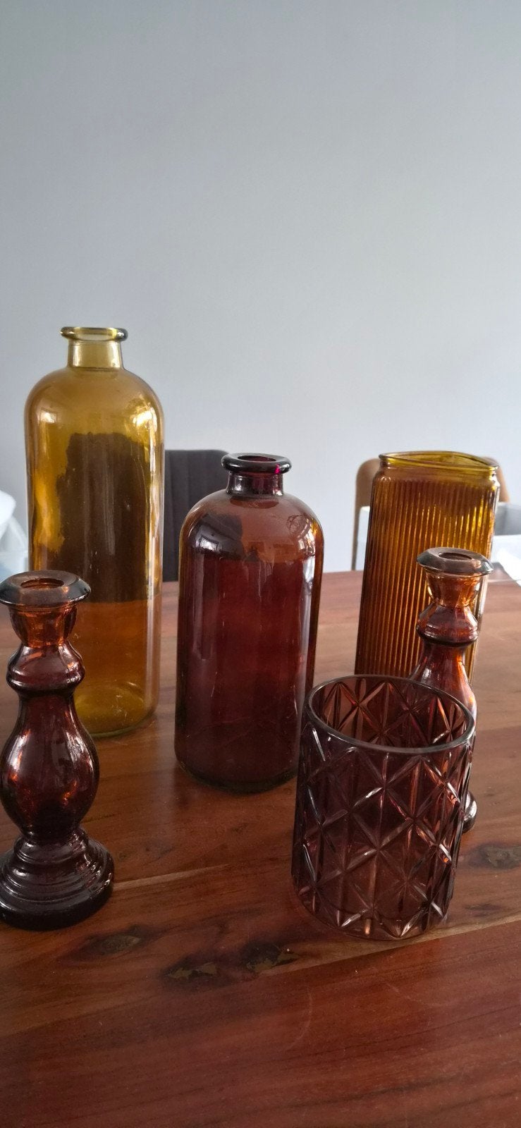 Leuke vazen en kandelaars, kleur oker en cognac, Ophalen, Zo goed als nieuw, Meerkleurig, Glas