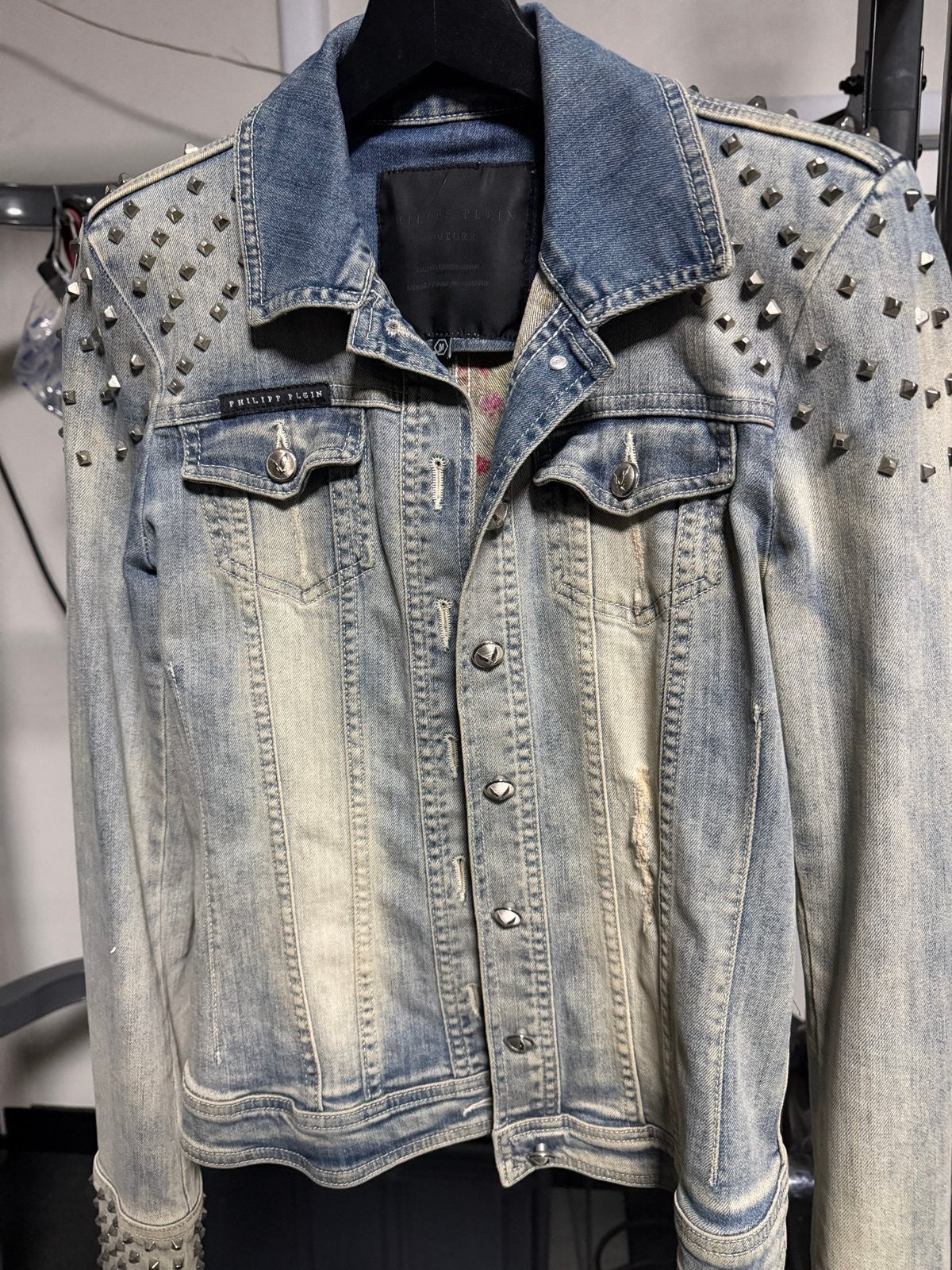 Philipp Plein spijkerjas met studs, maat M, Ophalen of Verzenden, Zo goed als nieuw, Maat 38/40 (M), Blauw