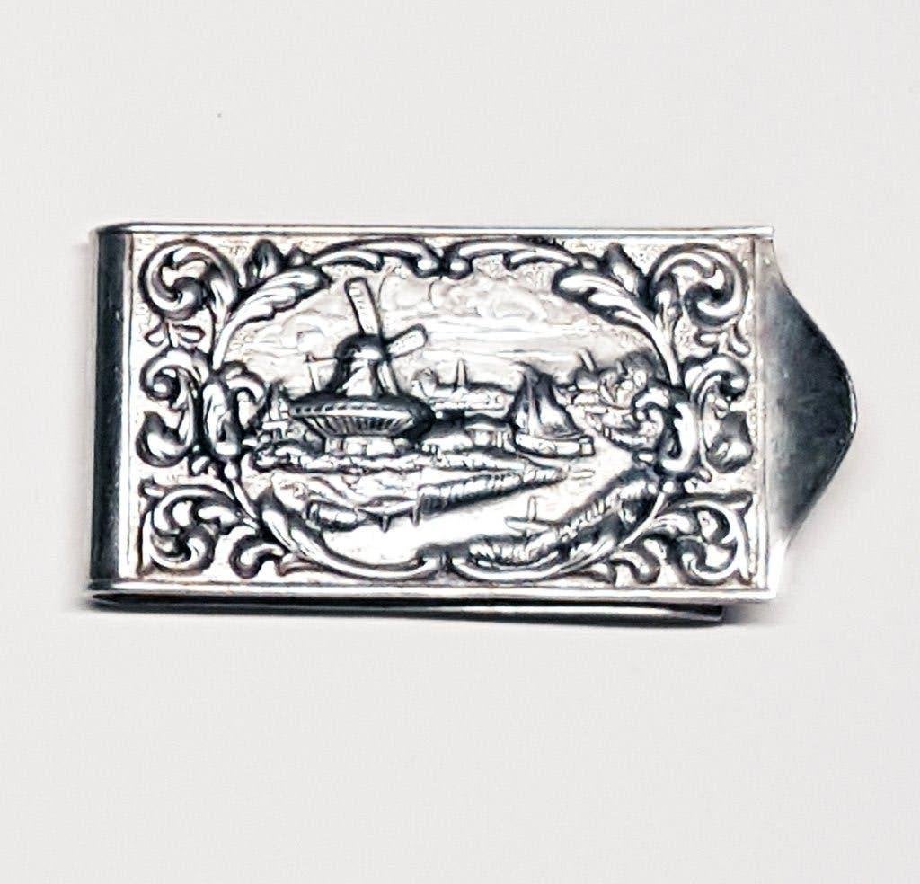 Verzilverd windmolen geldclip, Antiek en Kunst, Ophalen of Verzenden