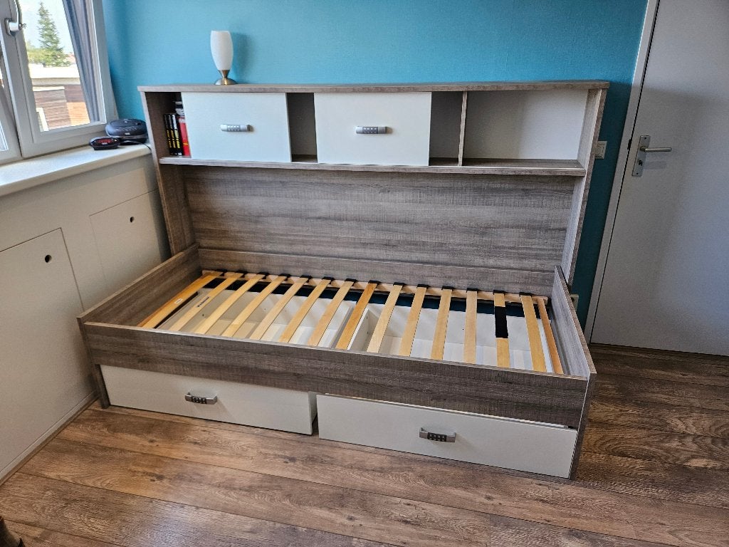 1-persoons bed (Beterbed Pep) 90x200, Huis en Inrichting, Slaapkamer | Bedden, Ophalen, 90 cm, Eenpersoons, Bruin