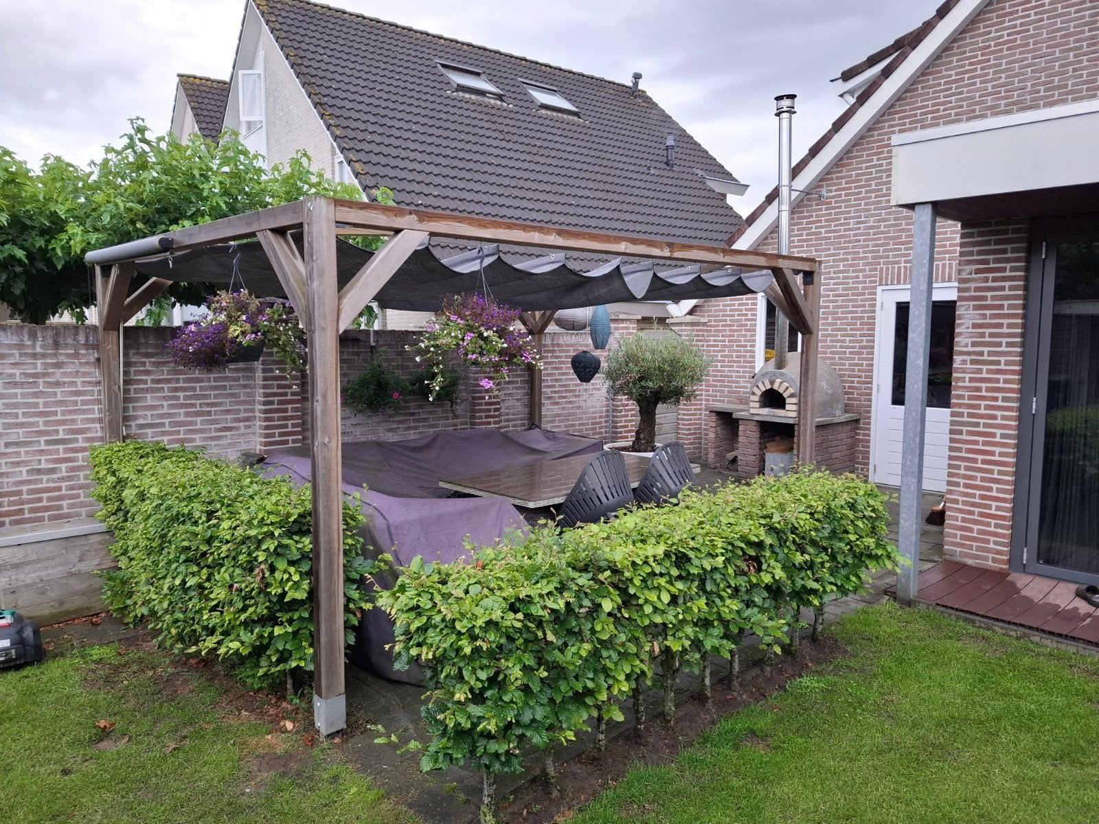 Houten pergola met schaduwdoek, Ophalen, Gebruikt, Meer dan 8 zitplaatsen, Loungeset