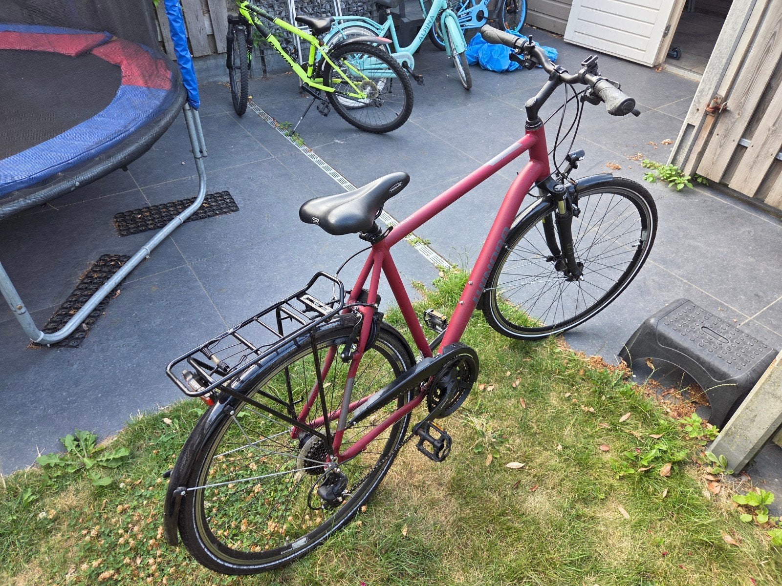 Nette rode Winora fiets met bagagedrager en versnellingen, Gebruikt, Versnellingen, Schijfrem, 53 tot 57 cm
