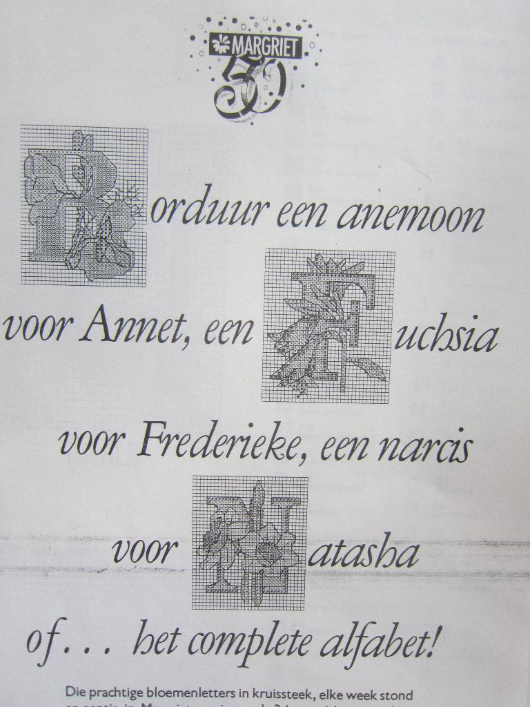 oud borduurpatroon van de MARGRIET ABC  bloemen, Ophalen of Verzenden, Zo goed als nieuw, Handborduren, Patroon
