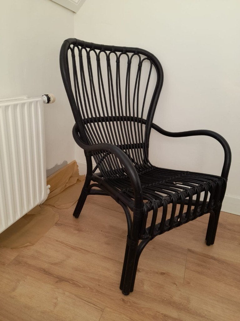 Zwarte rotan stoel Ikea, Ophalen, Gebruikt, Zwart, Hout